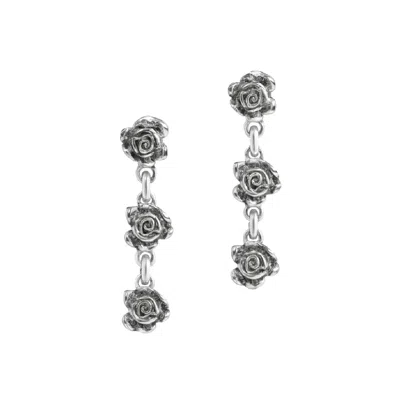 Unaloe Records Sterling Silver Rose Drop Earrings – Handmade Floral Jewelry – Earrings For Women