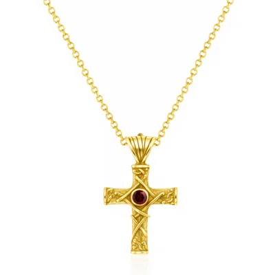 Unaloe Red / Gold Men's Red Ruby Cross Necklace – Gold Plated Pendant