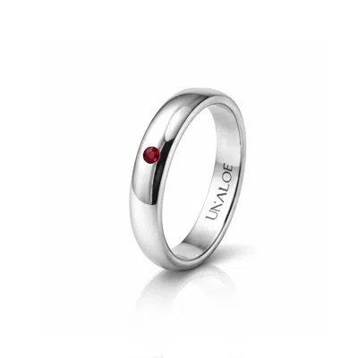 Unaloe Red / Silver Men's Smooth Sterling Silver Band Ring With Ruby: A Symbol Of Inner Strength In Red/silver