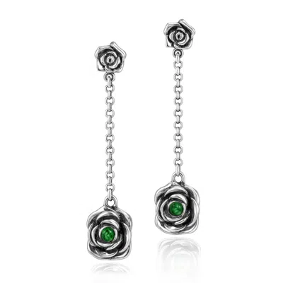 Unaloe Rocks  Sterling Silver Rose Drop Earrings With Emerald Stone – Earrings For Women – Jewelry For Wome
