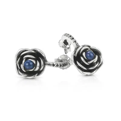 Unaloe Silver / Blue Blackstar Sterling Silver Rose Drop Earrings With Sapphire – Earrings For Women – Jewe In Multi