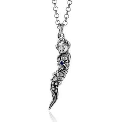 Unaloe Silver / Blue Men's Italian Horn Goddess Pendant Necklace With Sapphire – Sterling Silver