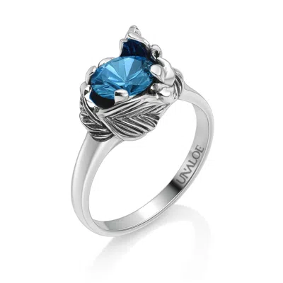 Unaloe Silver / Blue Sterling Silver  Ring With Royal Blue Zirconia Coleus–  Handmade Jewelry For Wom In Multi