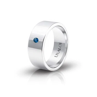 Unaloe Silver / Blue Sterling Silver Wide Band Ring With Sapphire – Elegant Minimal Women's Jewelry Ring In Multi
