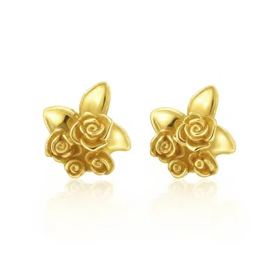 Unaloe Silver Gold Plated Rose Stud Earrings – Floral Leaf Design – Handmade Italian Jewelry For Women