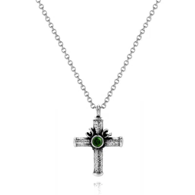Unaloe Silver / Green Celestial Cross Necklace With Emerald In Sterling Silver Vermeil – Elegant Jewelry Fo