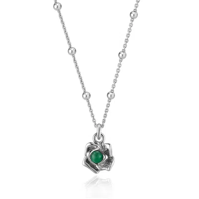 Unaloe Silver / Green Magnifica Necklace In Sterling Silver With Natural Emerald - Elegant Jewelry For Wome In Multi
