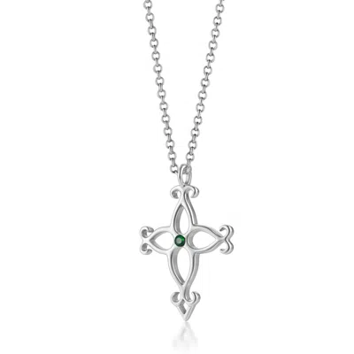 Unaloe Silver / Green Men's Emerald Cross Necklace – Openwork Sterling Silver Pendant