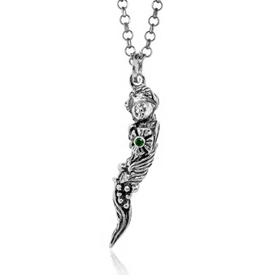 Unaloe Silver / Green Men's Italian Horn Goddess Pendant Necklace With Emerald – Sterling Silver