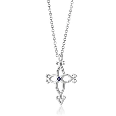 Unaloe Silver / Green Men's Sapphire Cross Necklace – Elegant Openwork Sterling Silver Pendant