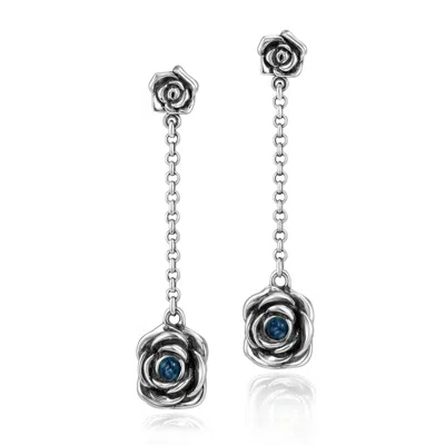 Unaloe Silver / Green Rocks Sterling Silver Rose Drop Earrings With Sapphire Stone – Earrings For Women – J In Multi