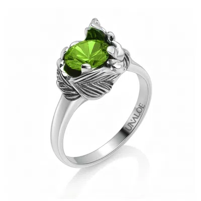 Unaloe Silver / Green Sterling Silver Ring With Green Zircon Coleus–  Handmade Jewelry For Women In Multi