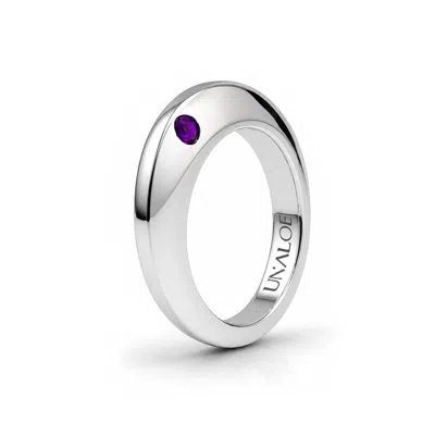 Unaloe Silver / Purple Men's Purple Quartz Band Ring – Sterling Silver Double Gemstone Ring In Silver/purple