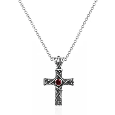 Unaloe Silver / Red Harmony Cross Necklace With Ruby In  Sterling Silver - Elegant Jewelry For Women In Multi