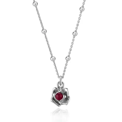 Unaloe Silver / Red Magnifica Necklace In Sterling Silver  With Natural Ruby- Fashion Jewelry For Women In Multi