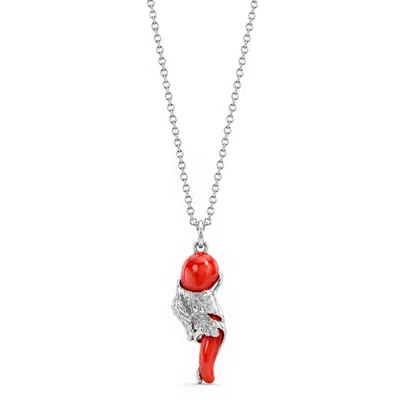 Unaloe Silver / Red Men's Botanical Pendant Necklace With Red Accents – Sterling Silver In Silver/red