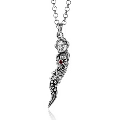Unaloe Silver / Red Men's Italian Horn Goddess Pendant Necklace With Ruby – Sterling Silver In White