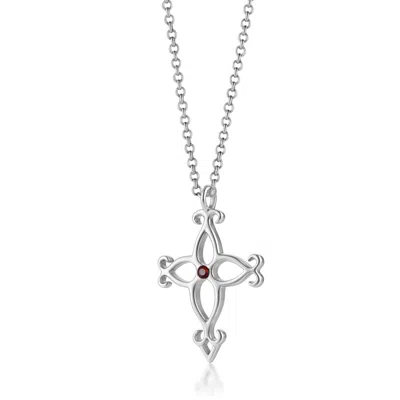 Unaloe Silver / Red Men's Ruby Cross Necklace – Decorative Openwork Sterling Silver