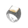 Unaloe Silver / White Men's Adjustable Square Ring Sterling Silver With Mother Of Pearl In Multi