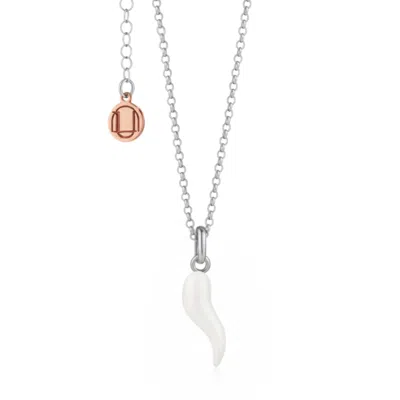 Unaloe Silver / White Men's White Enamel Cornicello Necklace – Italian Horn Pendant In Sterling Silver In Silver/white