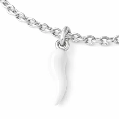 Unaloe Silver / White Sterling Silver Horn Charm White Chain Bracelet For Women – Adjustable Symbolic Jewel In Multi