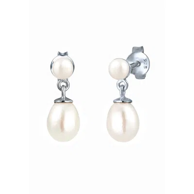 Unaloe Silver / White Sterling Silver Stud Earrings With Natural Pearl – Elegant Jewelry For Women In Silver/white