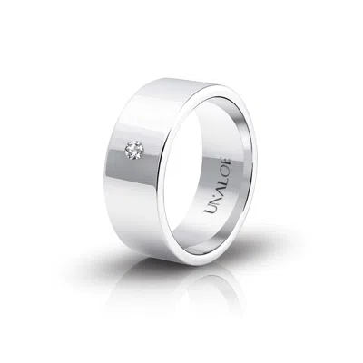 Unaloe Silver / White Sterling Silver  Wide Band Ring With White Stone – Minimal Men's Jewelry Luxury Ring In Silver/white