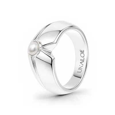 Unaloe Silver / White Women's Pearl Geometric Statement Ring – Sterling Silver In Silver/white