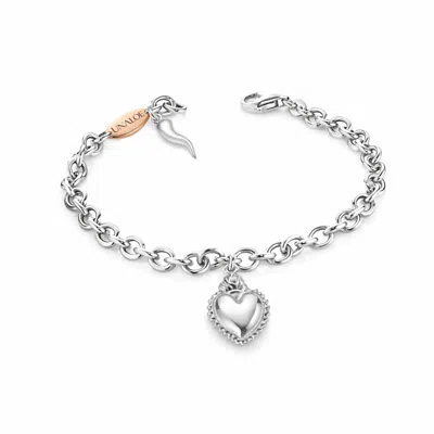 Unaloe Sterling Silver Bracelet With Heart & Cornicello Charms – Symbolic Jewelry For Women In Metallic