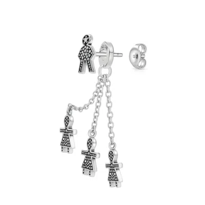 Unaloe Sterling Silver Family Charm Chain Earrings – Textured Symbolic Jewelry For Women