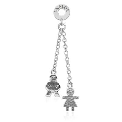Unaloe Sterling Silver Hammered Double Chain Drop Earrings With Family Charms Jewelry For Women