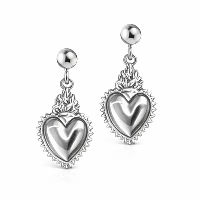 Unaloe Sterling Silver Heart Drop Stud Earrings – Sacred Heart Style, Handmade Jewelry, Elegant Earrings Fo In Metallic