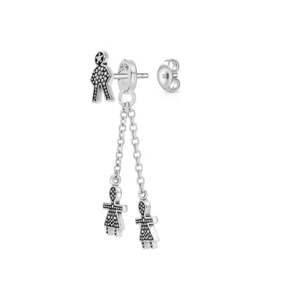 Unaloe Sterling Silver Pavé Effect Double Chain Drop Earrings  Charms Jewelry For Women