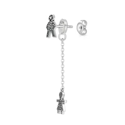 Unaloe Sterling Silver Pavé Effect Stud And Chain Drop Earrings Statement Jewelry For Women