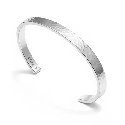 Unaloe Sterling Silver Rigid Bangle For Women With Small Hammered Band-handmade Italian Jewelry