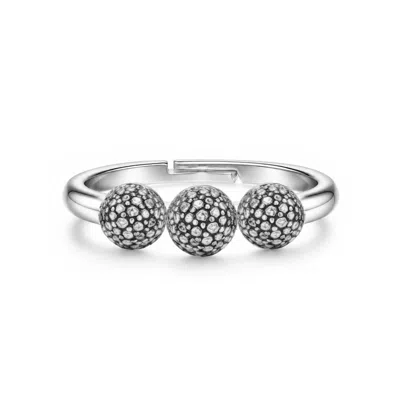 Unaloe Sterling Silver Three Sphere Ring – Textured Bead Ring For Women