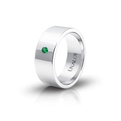 Unaloe Sterling Silver Wide Band Ring With Emerald – Modern Minimal Men's Jewelry Ring