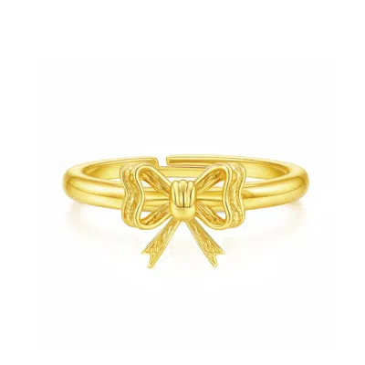 Unaloe Sterling Silver With Gold Plated Bow Ring – Romantic, Elegant, Adjustable -  Handmade Ring For