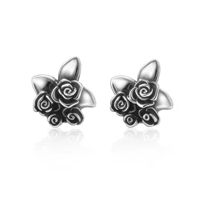 Unaloe Together Sterling Silver Stud Earrings – Elegant Carved Rose And Leaf Jewelry, Romantic Gift Idea Fo