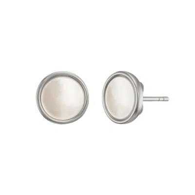 Unaloe White / Silver Sterling Silver Round Stud Earrings With Mother Of Pearl – Elegant Jewelry For Women In Metallic