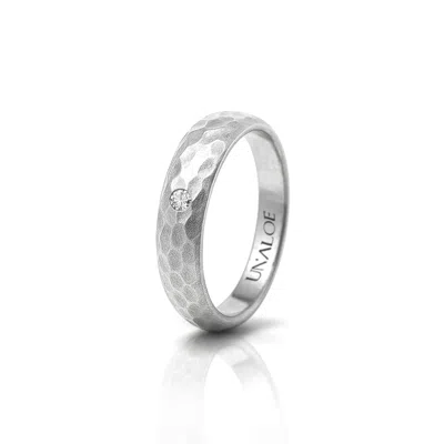 Unaloe White / Silver Women's Hammered Sterling Silver Band Ring With White Diamond In White/silver