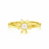 Unaloe Women's Adjustable Daisy Ring  With Natural Pearl In Sterling Silver With Gold Plated -  Handm In Gold
