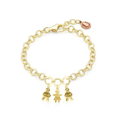 Unaloe Women's Adjustable Gold Plated Bracelet For Mom, With Three Charms Two Boys And One Girl, Perfect Gi
