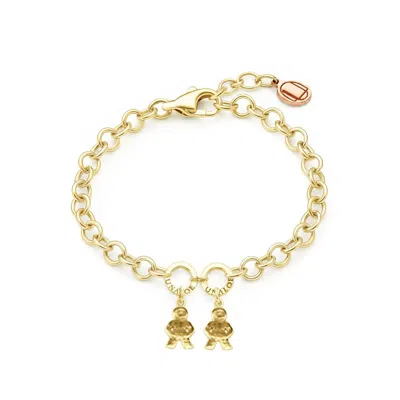 Unaloe Women's Adjustable Gold Plated Bracelet With Two Child Charms