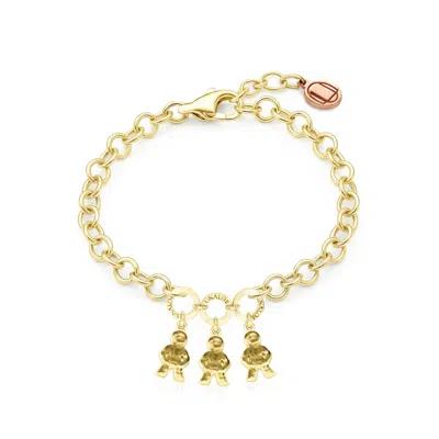 Unaloe Women's Adjustable Gold Plated Mom Bracelet With Three Baby Charms, Perfect Gift For Moms And Famili