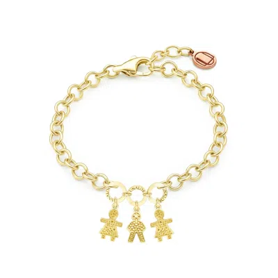 Unaloe Women's Adjustable Gold Plated Mom Bracelet With Three Charms Two Girls And One Boy Perfect Gift For