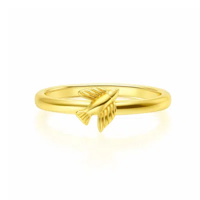 Unaloe Women's Adjustable Ring Dove Design In Sterling Silver With Gold Plated -  Handmade Italian Je