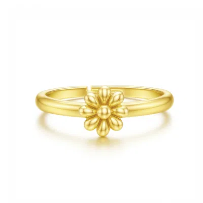 Unaloe Women's Adjustable Ring With Flower In Sterling Silver With Gold Plated -  Handmade Italian Fl