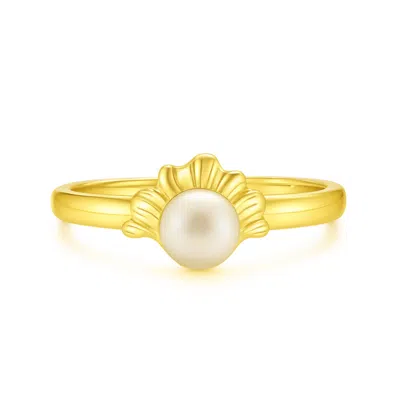 Unaloe Women's Adjustable Shell Ring With Natural Pearl In Sterling Silver With Gold Plated -  Handma