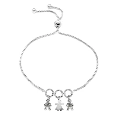Unaloe Women's Adjustable Silver Bracelet For Mom, With Three Charms Two Boys And One Girl, Perfect Gift Fo